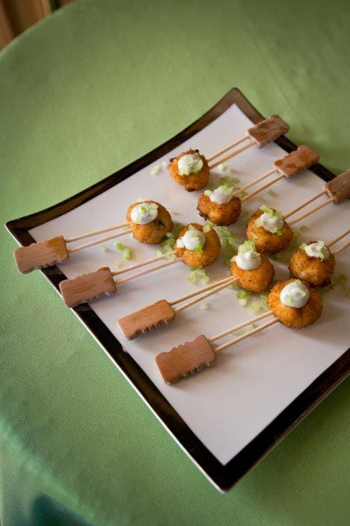 HOT WING MINI CAKES----diced celery + blue cheese salsa