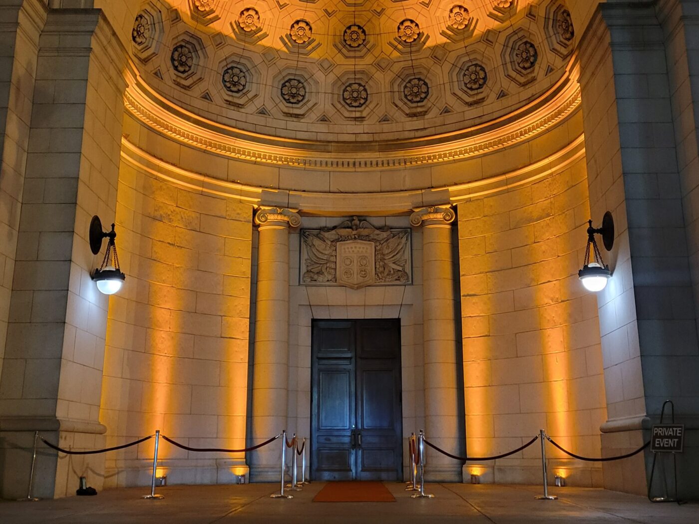 Wood doors closed outside Union Station.