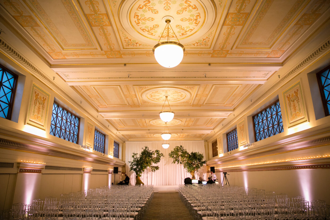 An interior hall at Union Station set for a wedding ceremony. Anna Thompson and Bradley Pearson wedding on October 15, 2016. Photo by Paul Morse