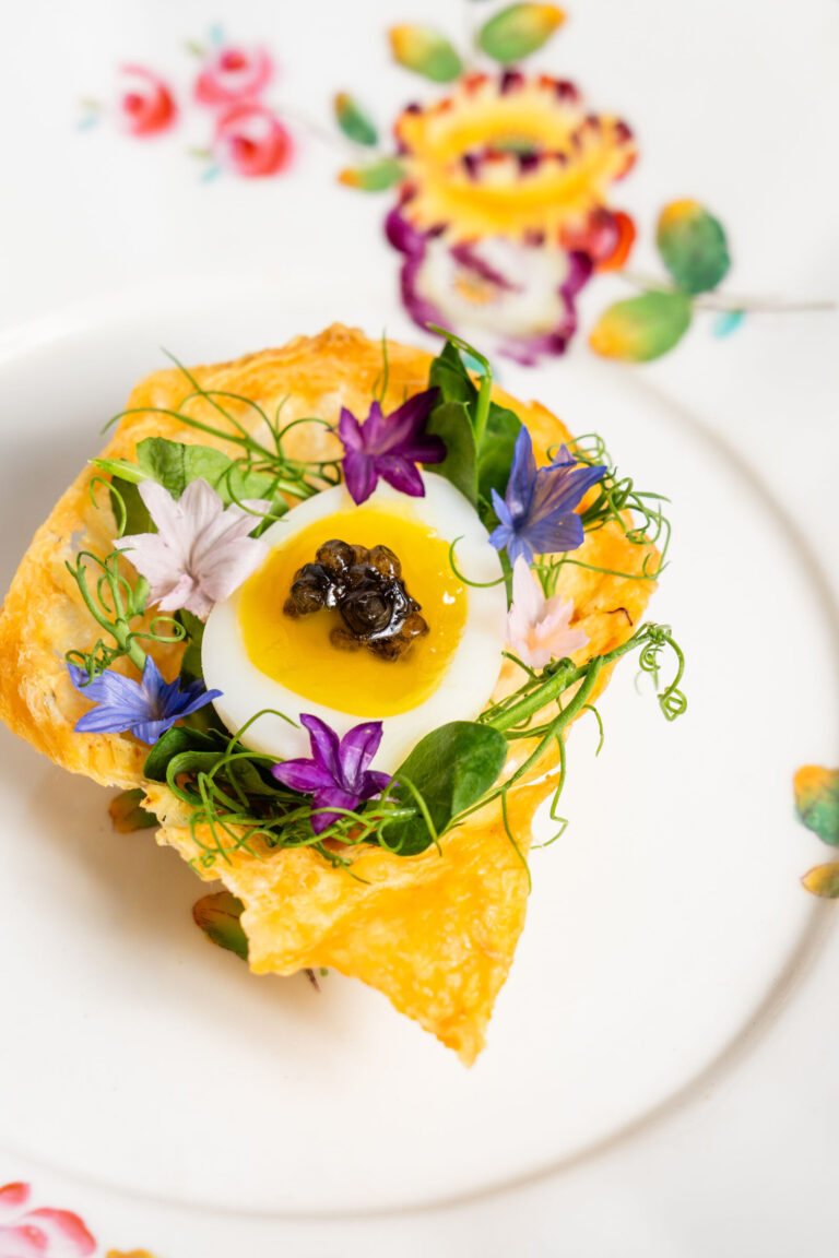Crispy Chicken Tart with Poached Egg and Caviar 2